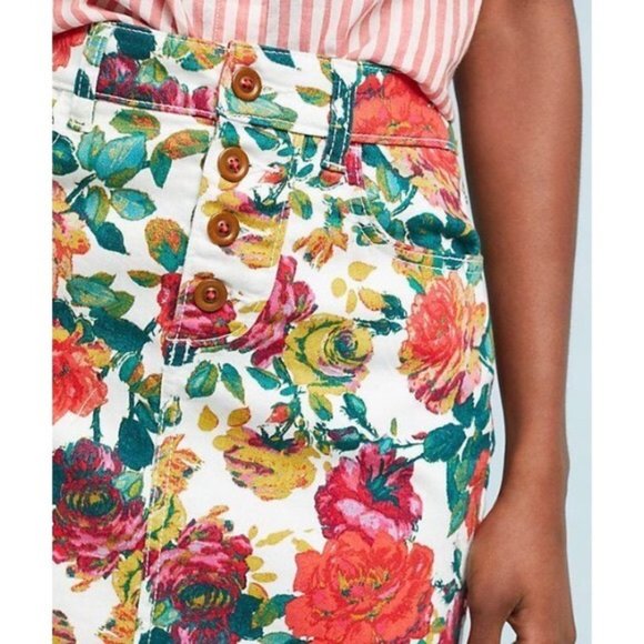 Anthropologie Maeve Floral Denim Skirt Size 4 Multicolor Garden Pencil Cotton - Picture 3 of 13